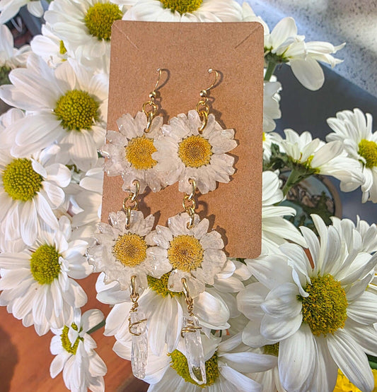 Daisies & Quartz Earrings